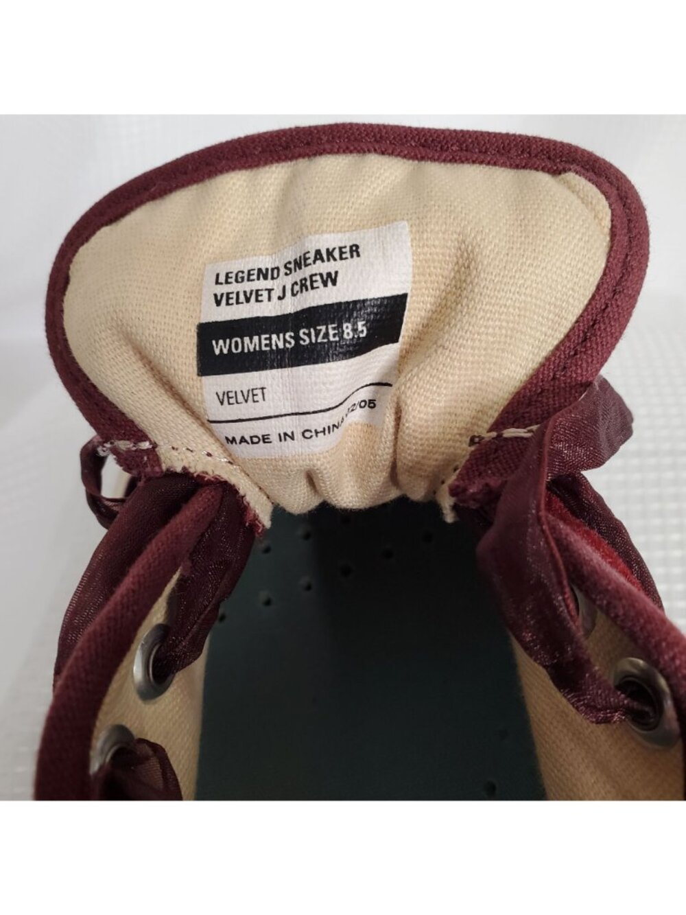 J.Crew SeaVees Womens Sz 8.5 Sneakers Legend Burgundy Velvet Sheer Ribbon Laces - Picture 7 of 9